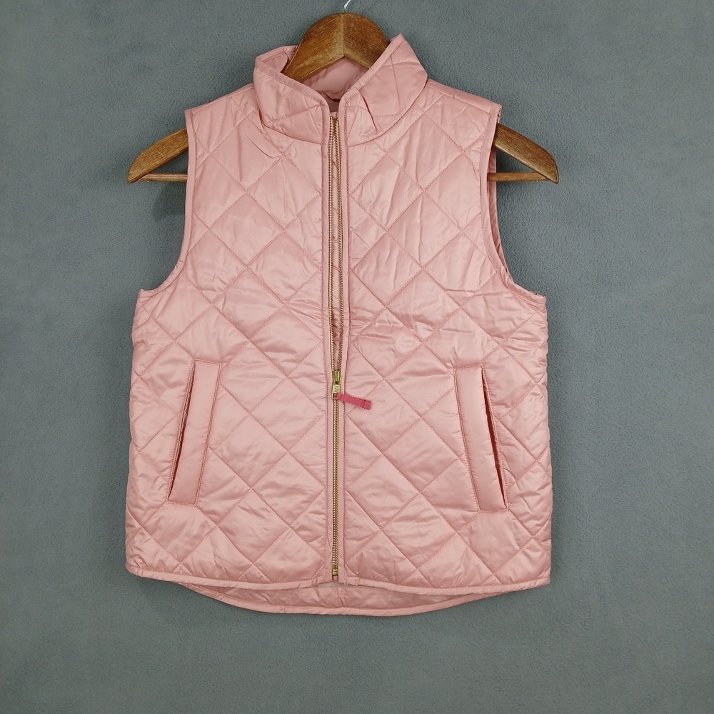 J Crew‎ Crewcuts Quilted Vest Girls Medium Pink Mock Neck Full Zip Outerwear
